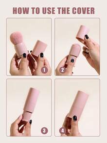 1pc Retractable Kabuki Makeup Brush, Soft Dense Synthetic Bristles, Portable Travel Face Powder Blush Contour Brush With Protective Cap, Compact Retractable Makeup Beauty Tool, Suitable For Women And Girls Daily Outdoor On-The-Go Makeup Use - Pink - View 3