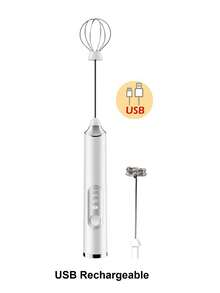 1pc USB Rechargeable Milk Frother, Electric Drink Mixer, Suitable For Kitchen - White - View 4