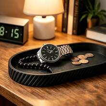 3D Printed Minimalist Jewelry Tray, Black Storage Tray With Ribbed Texture, Multifunctional Tray For Organizing Watches, Rings, Keys, Necklaces And Other Small Accessories, Suitable For Vanity, Bedside Table, Desk Decorative Catch-All Tray, Jewelry Tray - Black - View 5