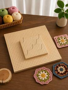 1 Set Wooden Crochet Blocking Board With Stainless Steel Pins, Granny Square Blocking Board With Precise Grid Holes, Smooth And Reusable, Suitable For Knitting, Crochet Projects, DIY Crafts, Perfect For Beginners And Experienced Crafters, Gift - Wood Color - View 7