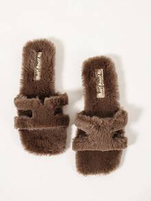 Ximi Ruo Pantuflas de mujer de unicolor con piel sintética suave y plana, uso casual para vacaciones, playa, hogar, interior y exterior, otoño e invierno, cálidas, estilo simple y de moda, con forro suave y esponjoso, zapatos tipo slip-on para mujer, cómodos, ligeros, versátiles, para uso diario, viajes y salidas, estilo suave y delicado, pantuflas de forro polar de doble uso para hogar y exterior - Café integral - Ver 2