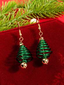 2pcs Christmas Creative Multi-Layer Spring Star Earrings, Fashion Christmas Tree Stud Earrings, Fashion Spiral Christmas Tree Dangle Earrings, Gold-Plated Green Enamel Star Top Dangle Earrings, Holiday Party Jewelry Designed For Women - Multicolor - View 7