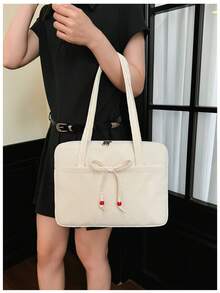 Sac pour ordinateur portable avec motif de nœud, 14 pouces, grande capacité, avec poignée et bandoulière, pour les trajets quotidiens. - Blanc - Voir 7