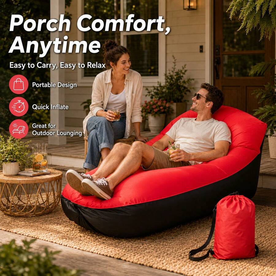 Outdoor Inflatable Sofa Chair (With Storage Bag), Portable Inflatable Sofa, Outdoor Inflatable Mattress, Inflatable Beach Lounge Chair, Enhanced Headrest Design, Suitable For Camping, Beach Trips And Hiking, Easy To Set Up