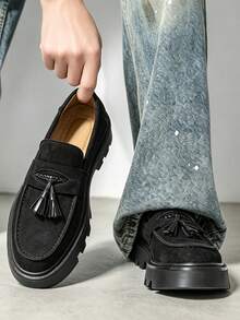 Men's Business Thick Sole Dress Loafers, PU Leather Shoes For Daily Wear And Formal Occasions - Black - View 1