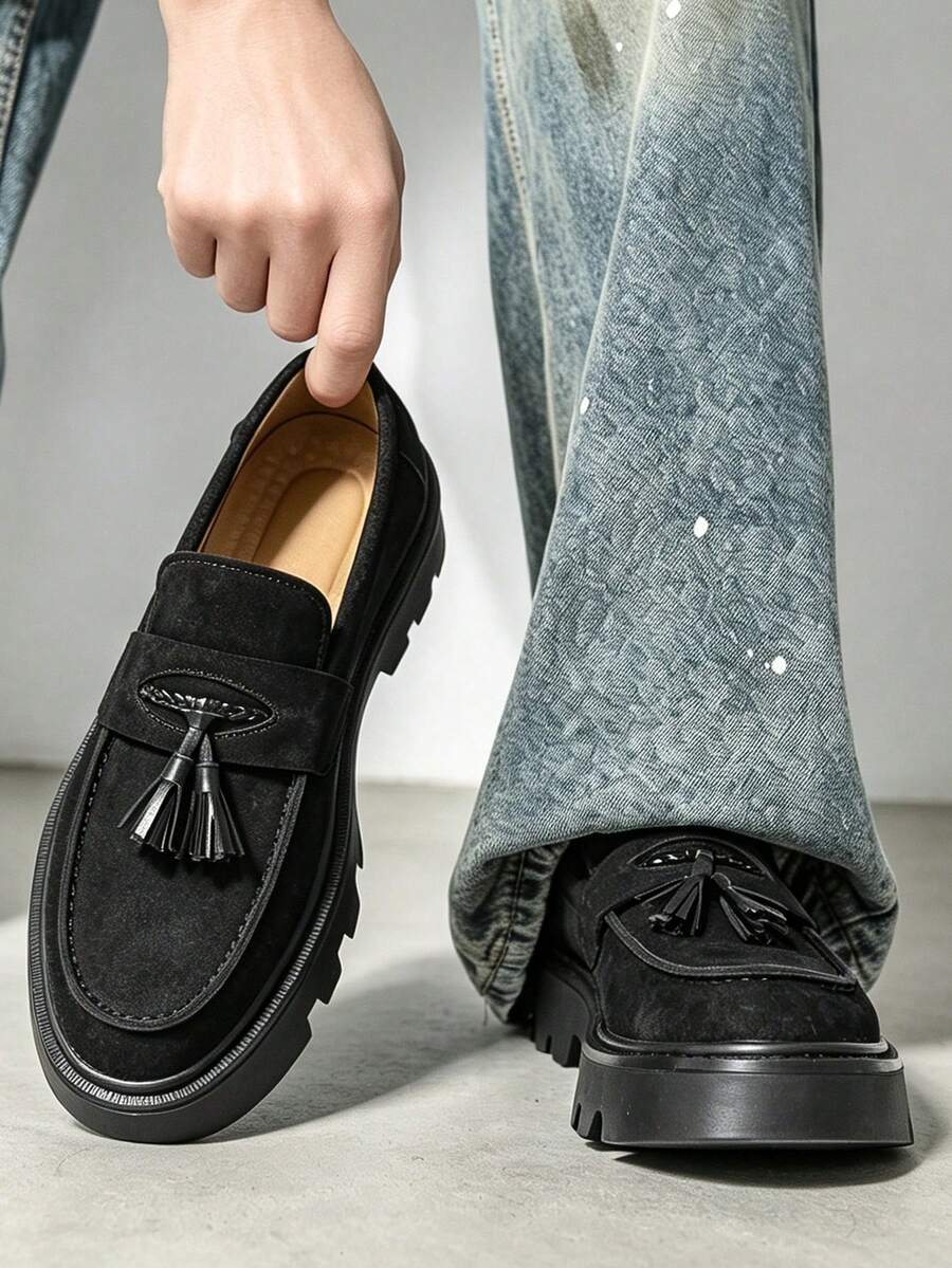 Men's Business Thick Sole Dress Loafers, PU Leather Shoes For Daily Wear And Formal Occasions - Black - View 1