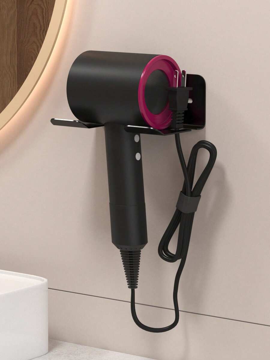 1pc Hair Dryer Holder Bathroom No-Drill Hair Dryer Wall Mount Storage Rack - Multicolor - View 1