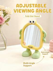 OBOVAY Cute Cartoon Desktop Makeup Mirror With Stand, High-Definition Ins-Style Princess Vanity Mirror, Large Base Support, Portable For Bedroom And Dorm, Cute Room Decor, Back To School Dorm Essential, Great Gift For Girls, Home Decor Ornament - Multicolor - View 6