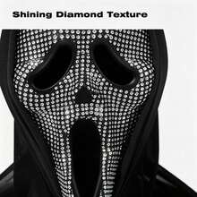 Halloween With Diamond-Encrusted Ghost Face Mask, COS Costume For Halloween Party, Suitable For Halloween Disguise As A Skeleton, Funny And Scary. - Multicolor - View 7