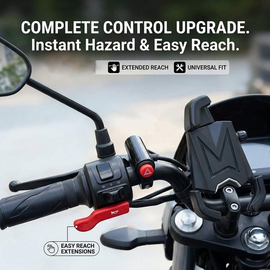 2pcs Motorcycle Horn & Start Button Extension Kit, Non-Slip Durable No-Drill Installation, With Auxiliary Push Rod, Multiple Colors Available, Suitable For Various Motorcycle Models - A - View 1