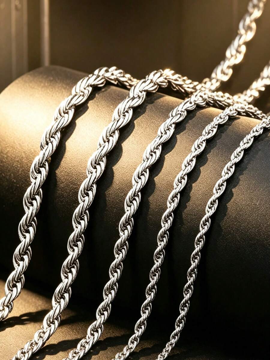 1pc Men's Stainless Steel Fashionable And Simple Rope Chain Necklace, The Perfect Jewelry Accessory - Multicolor - View 1