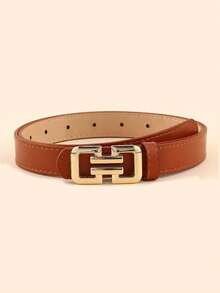 1/2/3pcs Solid Color Geometric Snap Button Belt With Gold Buckle, Minimalist Versatile Waist Belt - Gold Buckle - View 8