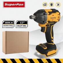 SuperPan Rechargeable Electric Tool Brushless Impact Wrench 20V 3-Speed Forward + 2-Speed Reverse Suitable For M6-M16 Bolts Industrial Grade Home Multifunctional Electric Wrench Car Repair / Woodworking / Scaffolding / Installation All-In-One Machine (Bare Tool - Battery Not Included) - Yellow - View 1