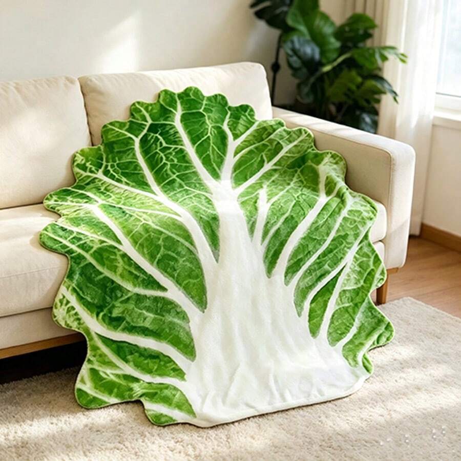 Fun Cabbage Shaped Flannel Blanket, Realistic Vegetable Pattern Throw Blanket For Home Sofa, Quirky Creative Gift - Multicolor - View 1