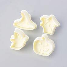 4pcs Pumpkin Haunted House Ghost Magic Hat (Beige Cookie Stamp) Halloween Spring Press Cookie Mold Set, Shaped Cookie Cutter For Home DIY Fondant Cookie Press, Holiday Baking Tool, Handmade Cartoon 3D Cookie Stamp Cake Decoration Small Tool - View 12