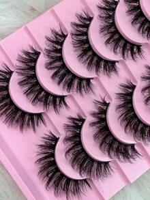 Hinarin 10 Pairs Fluffy False Eyelashes Natural Look 3D Effect Wispy Russian Strip Lashes Cat Eye Faux Mink Lashes Strip Eyelashes For Women Parties Dateing Festivals - Black - View 4