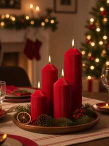 4pcs Gift Box Set Roman Column Beige Scented Candles, Smoke-Free Aromatic Candles, Burn Time Up To 72 Hours, Includes Fragrance, Pointed Cylindrical White Candles, Suitable For Home Decor - Fine-toothed Pointed Tip - View 6