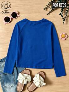 Girls Cotton Raglan Long Sleeve T-Shirt, Autumn Winter Casual Top With LA Print, Cute Sweet Preppy Style - Colorful Orchid - View 6