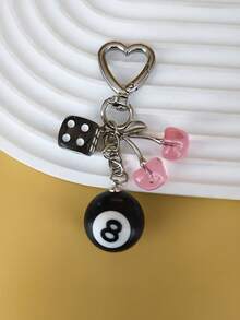1pc/Set Cherry Lucky Keychain, Red/Black Billiard Design, Alloy Heart-Shaped Buckle, Can Be Hung On Car, Durable, Fashionable And Beautiful, Suitable For Men And Women - Multicolor - View 10