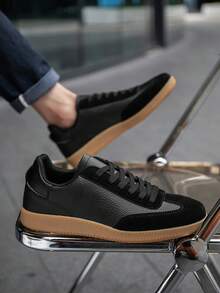 Men's Retro Black Training Casual Sports Shoes, Versatile Everyday Casual Sneakers, Lace-Up Flat Casual Shoes For Office And Commuting - Black - View 7