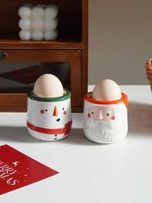 1pc Christmas Santa Claus Ceramic Egg Cup, Snowman Ceramic Egg Cup, Creative Exquisite Hand-Painted Egg Cup, Practical, Suitable For Restaurant Kitchen Egg Tableware, Dining Table Coffee Table Decoration Ornament, Tableware, Christmas Holiday Decoration - Multicolor - View 10