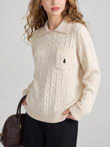Women's New Casual Preppy Style Cable Knit Pullover Sweater - Beige - View 5