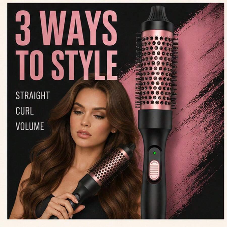 2-In-1 Heated Round Brush Curling Iron, 1.5 Inch Hot Comb, 30s Fast Heating, Volumizing Hair Styling Brush, Create Smooth Blowout Look, Root Lift, Natural Curls, Frizz Control, Women's Hair Styling Tool