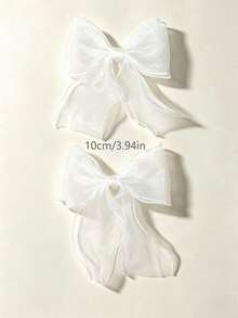 2PCS Soft Glow Translucent Ribbon Bow Shoe Charms, Versatile Decoration For Mary Janes, Sneakers, Clogs, Detachable DIY Fairy-Like Mesh Shoe Flowers - White - View 2