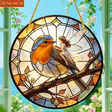 2D Flat, 1pc, Robin & Fairy Colorful Acrylic Hanging Ornament, Bird Sun Catcher, 8 Inch, Window Hanging, Vibrant Animal Theme Decor, Perfect For Home And Garden, Friend Gift, Elegant Decoration, Christmas Gift - C - View 3