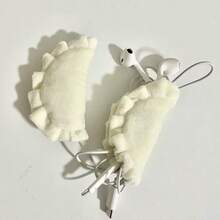 [New/Cute] Dumpling Boa Earphone Case Storage Pouch, Portable, High-End Look, Charm, Cord Wrap, Women's - White - View 9