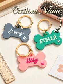 Personalized Text Pet Tag, Customized Bone-Shaped Dog Name Tag, Customized Pet ID Tag; Suitable For Dog Collar; Customizable Text/Name; Suitable For Cats And Dogs - Multicolor - View 1