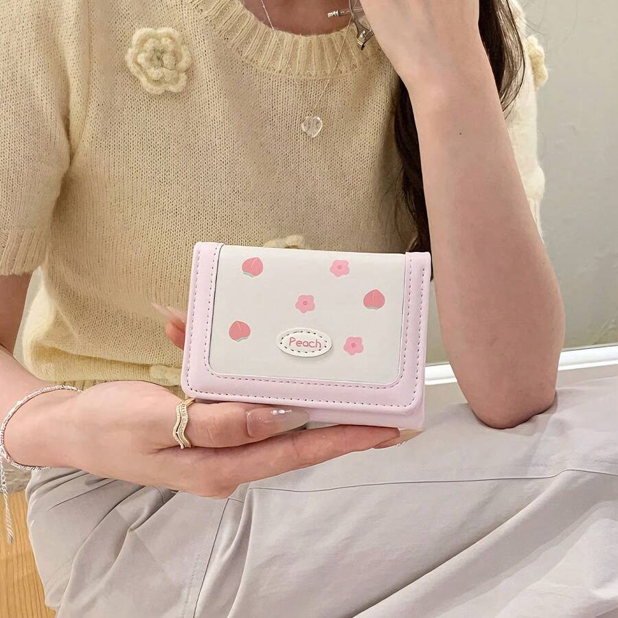 Cherry Peach Fruit Small Wallet New Style Three-Fold Women's Short Wallet Large Capacity Hot-Selling Cute College Style