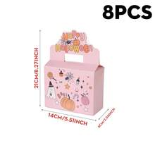 2/4/6/8/12pcs Halloween Paper Gift Boxes, Pink Pumpkin & Bat Pattern Rectangular Candy Boxes With Handles, Cute Candy, Cookie, Snack Packaging Boxes For Halloween Party Favors, Trick Or Treat Candy Bags - Multicolor - View 9