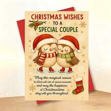 1 Greeting Card + 1 Envelope, Cute Christmas Card With Two Owls Skating Together "Christmas Wishes For Special Partner", Suitable For Couples, Winter Holiday Art - Multicolor - View 5