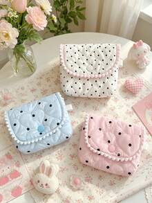 Cute Quilted Coin Purse Women's Earphone Storage Pouch Small Storage Bag Sweet Dot & Plaid Bear Pattern Pouch For Earbuds Lipstick Small Accessories - Multicolor - View 2