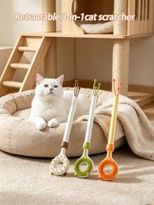 3-In-1 Cat Grooming Tool, Thickened Telescopic Design, With Double-Sided Massage/Scratching Stick And Interactive Cat Teaser, Suitable For Indoor Cats, Gently Removes Loose Fur - Multicolor - View 3