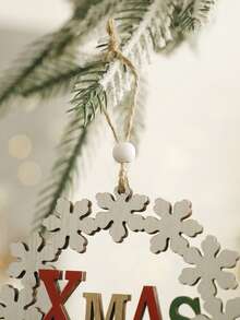 1pc Christmas White Snowflake XMAS Letter Hanging Ornament Rustic Round Wreath Pendant Holiday Tree Decor Festive Letter Detail For Christmas Tree Window Wall Door Handle Fireplace Mantel Party Home Decoration - Style 13 - View 6