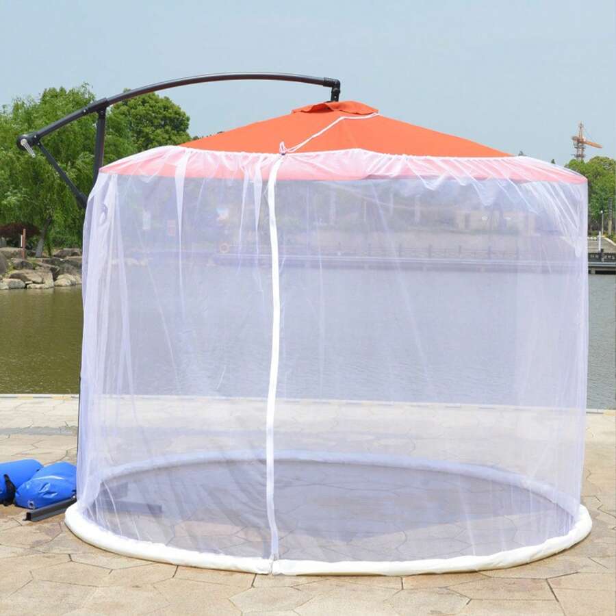Patio Umbrella Mesh Screen, Outdoor Umbrella Netting With Zipper Door, Polyester Hanging Screen For Garden Patio Table Camping And Outdoor Dining - White - View 1