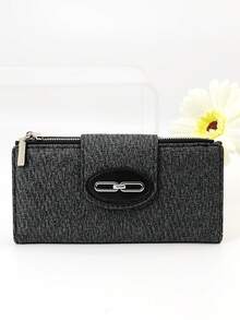 Women's Long Colorblock Patchwork Wallet, Fashionable PU Fabric & Straw Woven Multi-Function ID Card Holder, Exquisite Stylish Large Capacity Zipper Card Wallet & Coin Purse For Young Students, Lightweight And Convenient To Carry, Suitable As Holiday Gift - Black - View 5