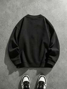 Cardigan Rajut Leher V dengan Resleting untuk Pria Ukuran Besar, Musim Semi/Gugur, Tekstur Wafel, Dua Saku, Jaket Sweater Longgar, Gaya Kasual Bisnis - Hitam - View 3