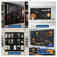 GOCAPTAIN Heavy-Duty Metal Pegboard Wall Storage Module, For Garage And Workshop Tool Storage, 2-Piece/3-Piece/4-Piece - Powder-Coated Steel, Wall-Mounted Modular Storage, Flexible Layout, Compatible With Hooks - Black - View 9