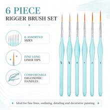 6pcs Rigger Paint Brushes Set, Fine Tip Detail Painting Brushes, Thin Point Mini Painting Brushes For Mandala Painting, Model, Acrylic Watercolor Oil DIY Craft - A - View 6