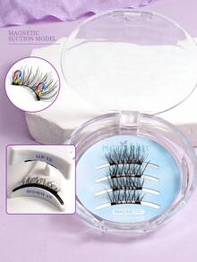 1 Pair Magnetic False Eyelashes, Soft And Lightweight Criss-Cross Style, Portable Round Storage Box, Convenient To Store - View 1
