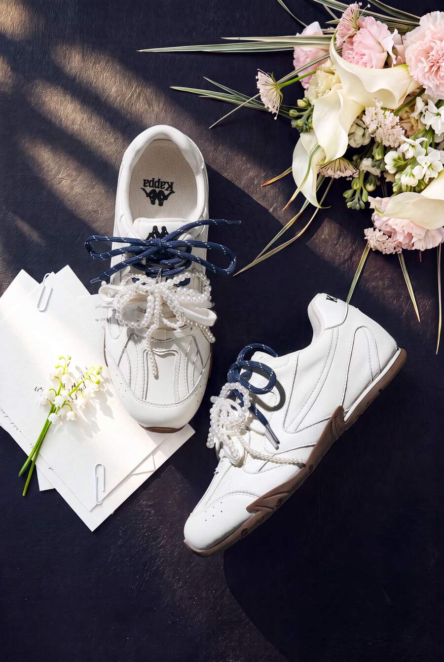 Kappa Women's Pearl Decor Training Shoes, Suede Patchwork Rubber Sole Retro Flat Casual Shoes - White - View 1