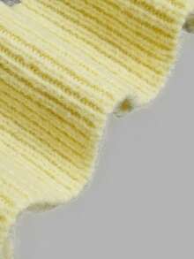 Sweater Rajut Wanita Musim Gugur Warna Kuning Abu-abu Bergaris Kerah Polo, Kancing Setengah, Bahu Jatuh Longgar, Model Crop, Atasan untuk Kembali ke Sekolah, Festival, dan Sehari-hari - Kuning - View 4