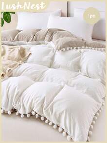 1pc Color Blocked Single Duvet Cover, White Front, Close Fitting Camel Color, Paired With Chromosphere Bedding -1 Down Duvet Cover (Without Core), Soft Polyester Fiber, Breathable And Machine Washable, Bohemian Style - White - View 1