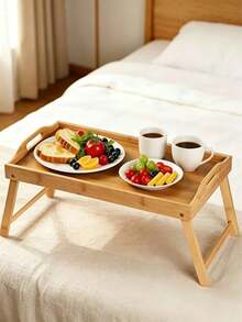 Folding Leg Bedside Tray Table, Bamboo Breakfast Bed Tray. Suitable For Sofas, It Can Be Used As A Breakfast Table In Bed, TV Table, Laptop Tray Or Snack Tray. - Multicolor - View 2