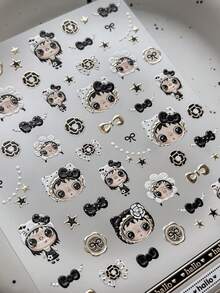 Cute Little Jade Doll Nail Stickers, Minimalist Ins Style Bow & Polka Dot Viral Nail Decals - Multicolor - View 7