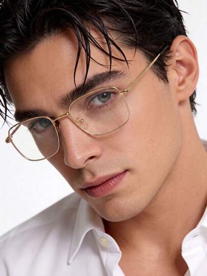 1PC Men's Metal Rectangular Frame Minimalist Classic Literary Commute Premium Retro Stainless Steel Casual Korean Style Plus Size, Fashionable Personalized Street Daily Wear Clear Lens Glasses, Suitable For Work, Back To School, Street Photography, Phone Viewing, Dating, Etc.