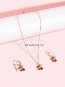 3pcs/Set Exquisite Fashion Alloy Cherry Pendant Necklace, Earrings Children Jewelry, Suitable For Daily Wear, Party And Commemorative Gift - Multicolor - View 3